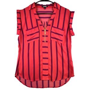 Express Shirt Women's XS Blouse Pink Striped Sleeveless Top Black Business